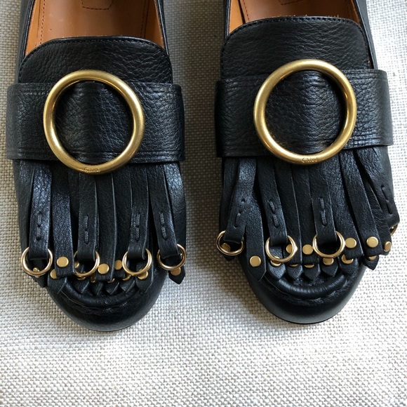 Chloe Loafers Black Fringe Kiltie Studs Flats Olly - Picture 6 of 8